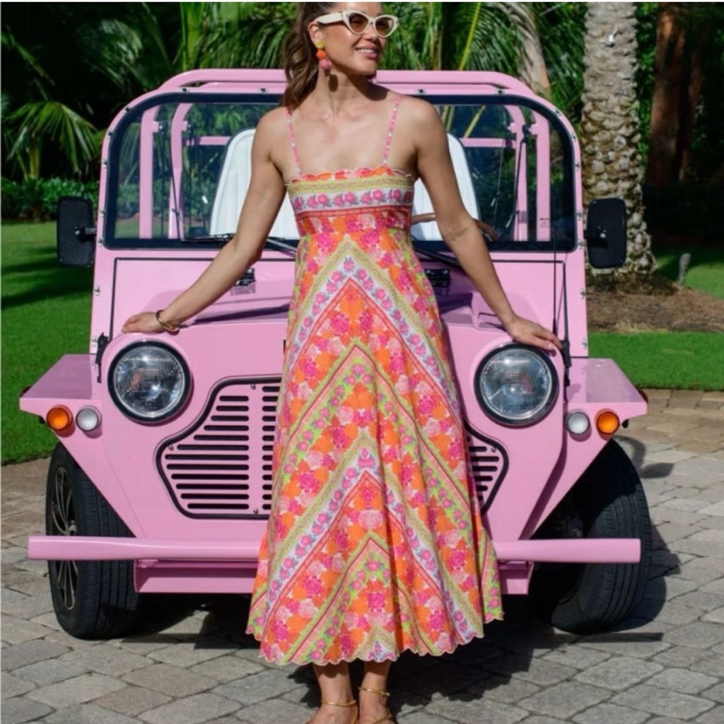 Nwt Authentic Elizabeth And James Pink And Orange Floral Midi Dress